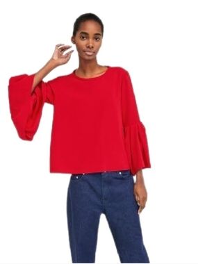 ZARA Woman Size US M Bold Red Bell Sleeve Blouse